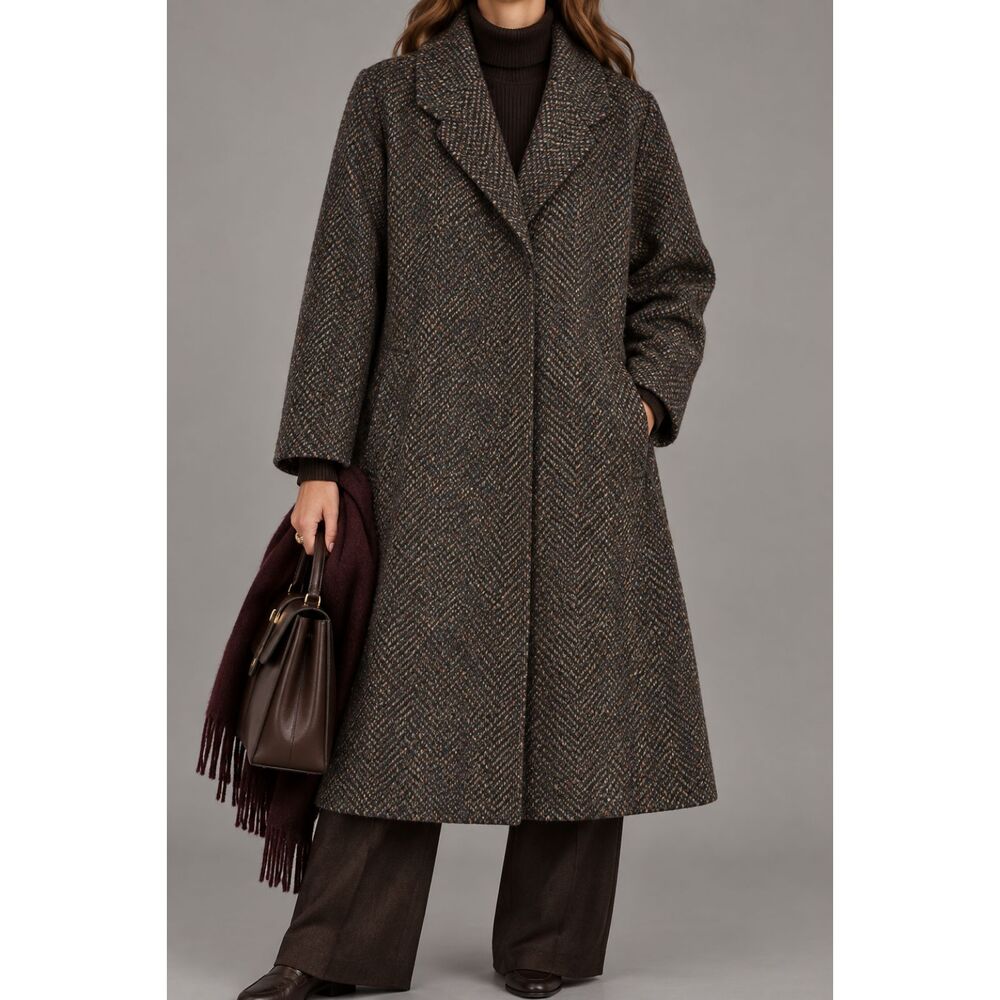 Vintage Billycoat 100% Wool Tweed Coat Women’s USA Made Herringbone Long